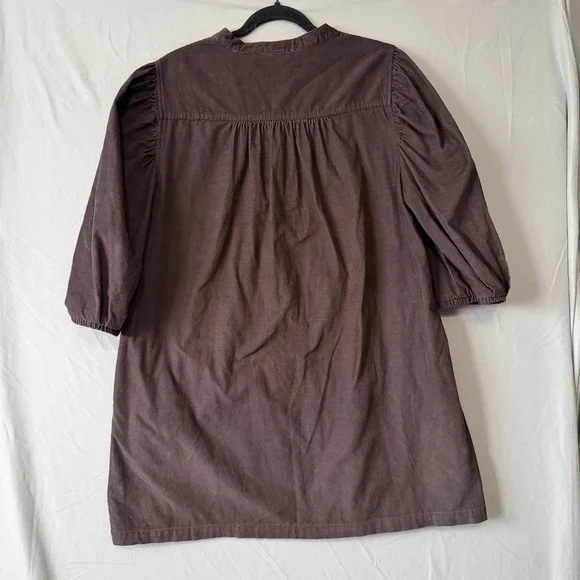 Gap Womens Puff Sleeve Corduroy Mini Shirt Dress XL Brown Peasant Cotton Buttons - Picture 4 of 8